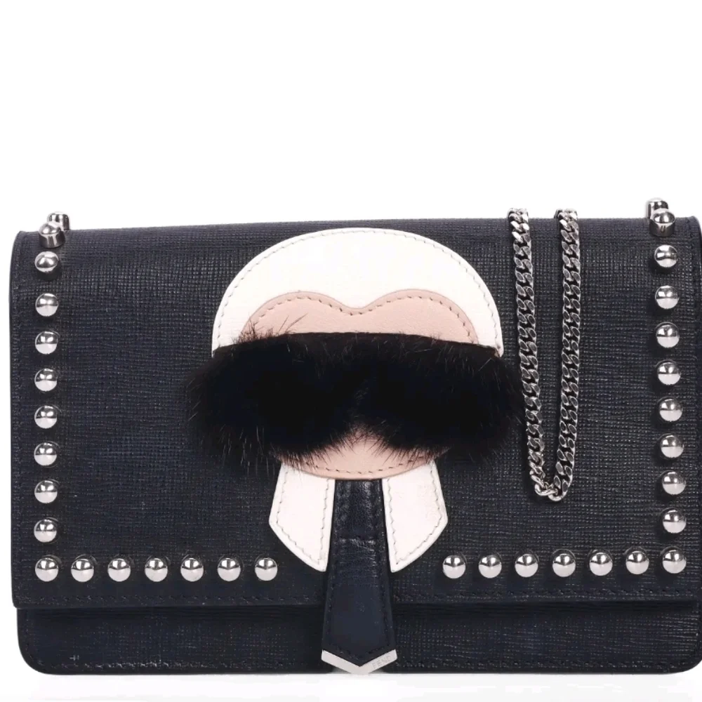 FENDI Authentic Leather Karlito Studs Shoulder Bag Limited Edition Black W/COA - Picture 3 of 12